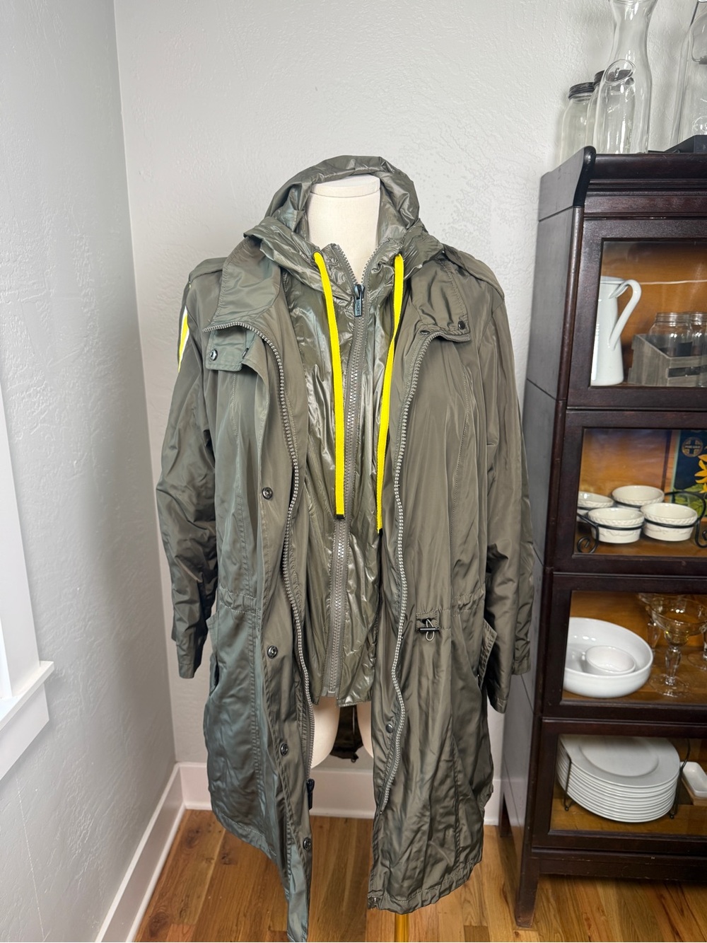 RACHEL Rachel Roy 2 in 1 Olive Anorak Parka Zip Out Jacket Hooded Plus Size 1X